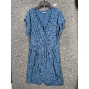 Madewell Faux Wrap Mini Sheath Dress Womens Size L Blue Black Geometric Print